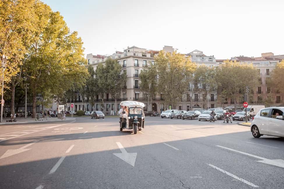 Madrid: Private City Tour by Eco Tuk Tuk - Grand avenues loop back: Alcala Gate, Cibeles, and Bank of Spain